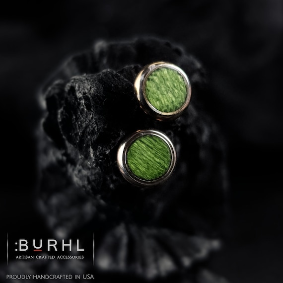 Green Koto Wood Stud Earrings with Heat-Colored Hypoallergenic Stainless Steel
