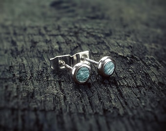 Handmade Aqua Koto Wood Stud Earrings with Stainless Steel Bezel