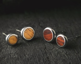 Cocobolo Wood Stud Earrings: Hypoallergenic Stainless Steel, Handmade