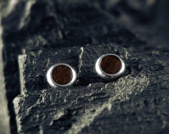 Dark Handmade Stud Earrings. Hypoallergenic Black Wood Studs. Handcrafted, Deep Brown Unique Wood Jewelry