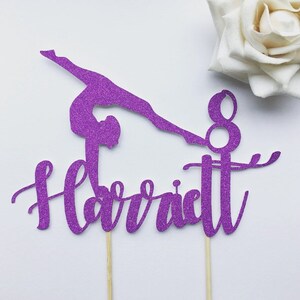 Purple Gymnastic 12 Cake Topper - Rose Gold Glitter Gymnast 12th Birthday Party Decorations