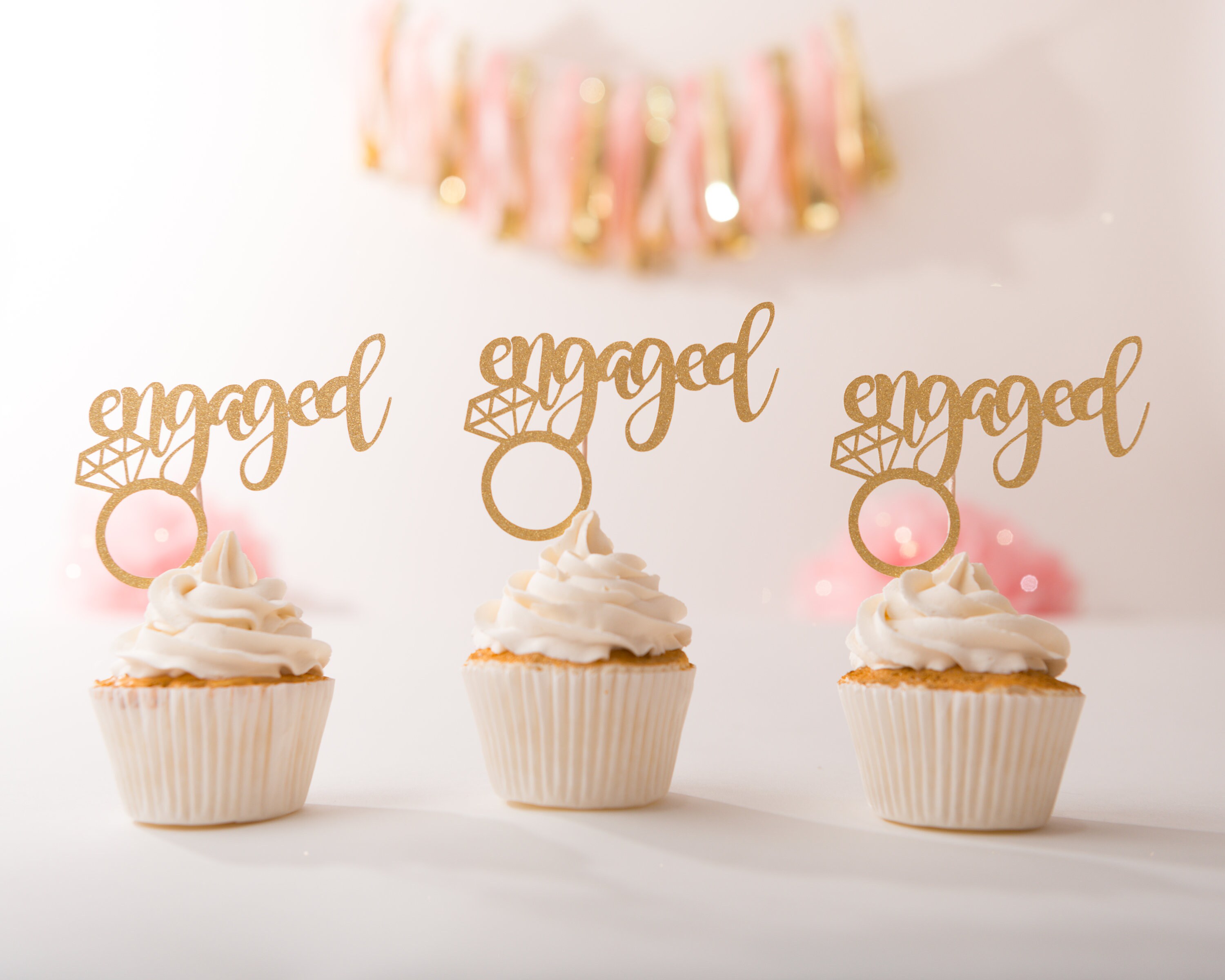 Engaged Cupcake Toppers Engagement Cupake Topper Engagement Etsy