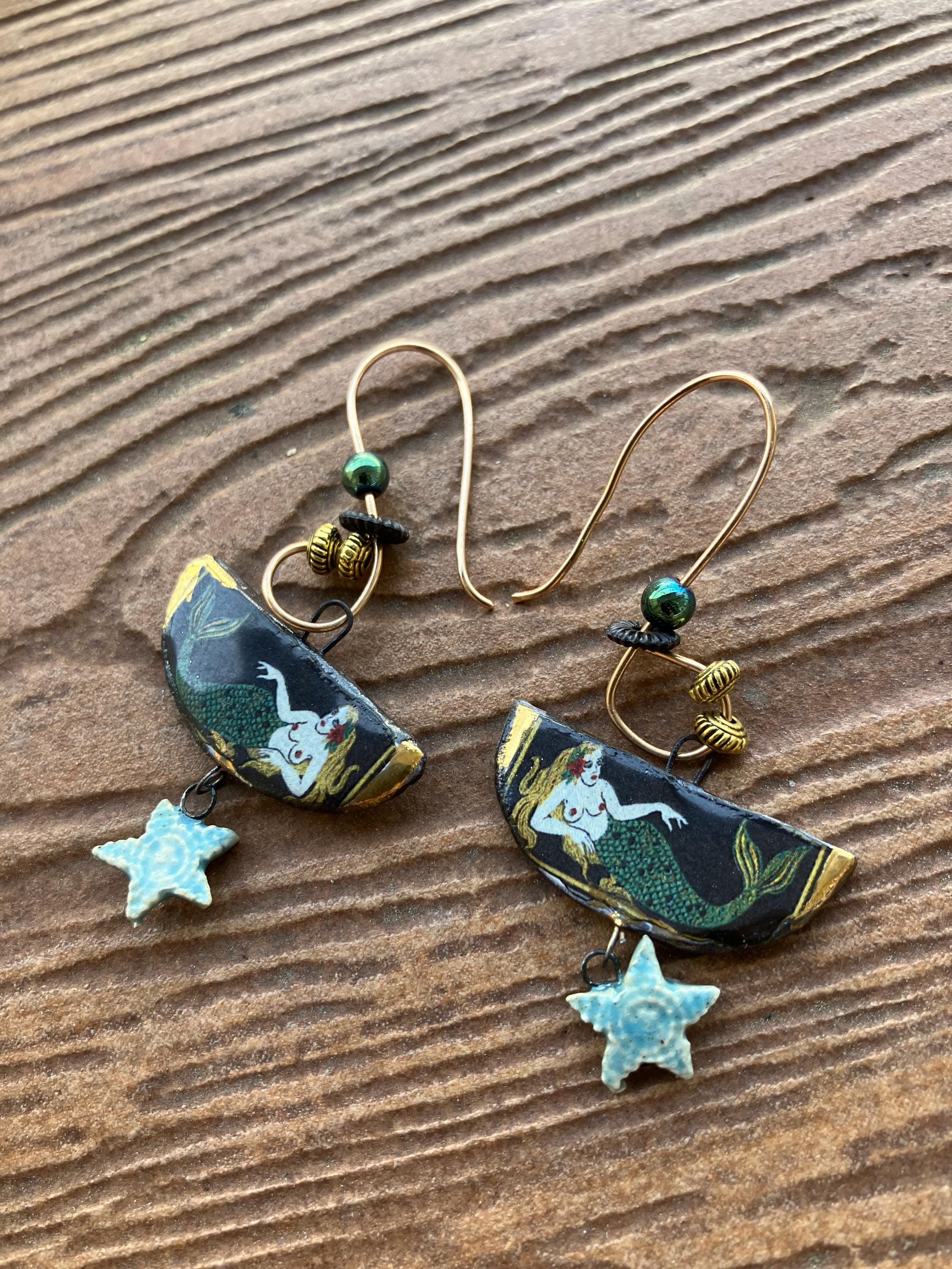 Boucles D'oreilles Pendantes Vintage En Nacre Et Perle – Style Art Nouveau Et Art Déco – Fait Main