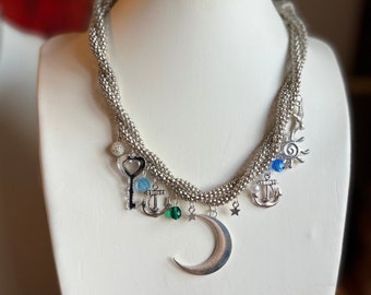 Moon Sea Charm Halskette Sterne Anker Blau Grün Perlen