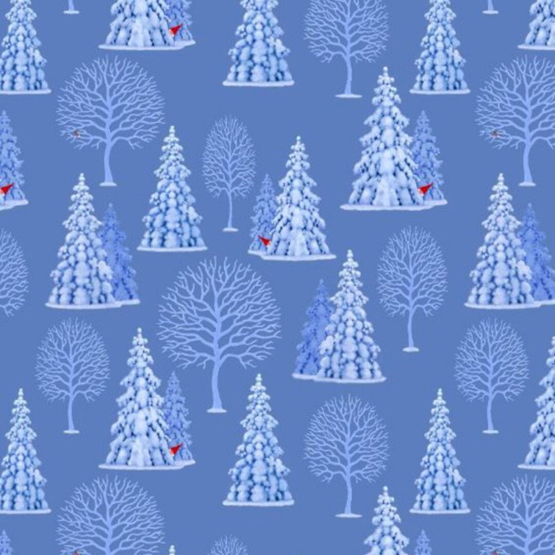 1/2 Metre Tomten's Village Christmas Trees Blue by Lewis & Etsy Australia