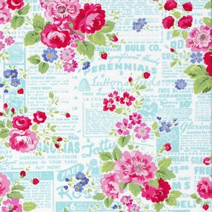 Pam Kitty Garden by Holly Holderman for Lakehouse Dry Goods 100% Cotton Fabric 'quilting quality' OOP Rare LH14001 Aqua