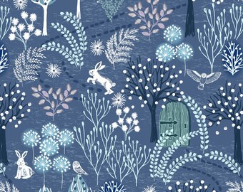 1/2 Metre Secret Garden Nordic Blue with Pearl Elements 100% Cotton Fabric 'Quilting Quality' by Lewis & Irene A656.2