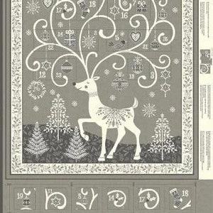Scandi reindeer advent calendar panel in grey by makower 100% cotton fabric 'quilting quality'  uk seller