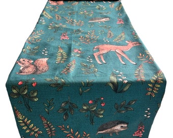 Woodland, Animal, Wide Table Runner,  1m, 1.5m, 1.95m Length, 40cm wide, Gift Idea