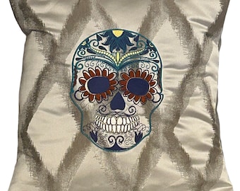 Skull, Embroidered, Cushion Cover, 16”x16”, ** Last One**, Gift Idea