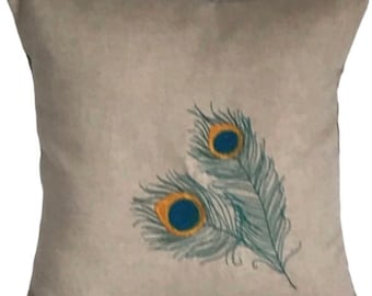 Peacock Feather, Embroidered, Cushion Cover, Gift Idea