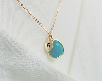 Personalized Mint Blue Stone necklace, Initial necklace Bridesmaid necklace, Flower girl necklace, Wedding necklace, Custom necklace