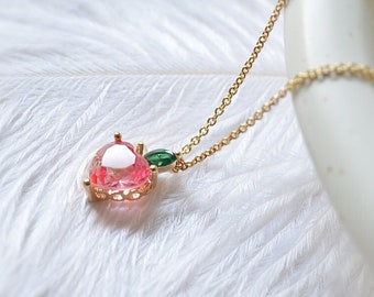 Peach necklace, Pink crystal necklace, Ariana Peach necklace, Flower girl gift, Bridesmaid gift, Wedding necklace, Gift for her, Pink stone