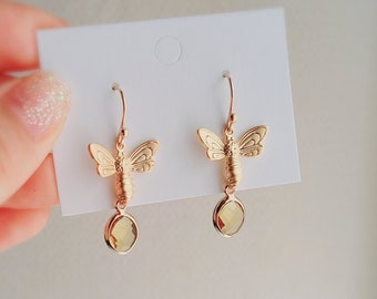 Birthstone Honeybee earrings, Bee earrings, Wedding earrings, Bridesmaid earrings, Gift for her, Gift for mom, Wedding jewelry, Honey bee