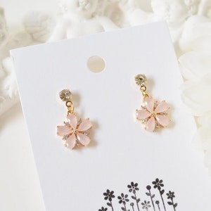 Cherry blossom earrings, Sterling silver studs, Pink flower earrings, Mint flower, Wedding earrings, Wedding jewelry, Bridesmaid earrings image 3