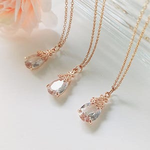 パーソナライズされたティアドロップクリスタルネックレス、桜ネックレス、ジュエリーセット、フラワーガールギフト、ブライズメイドネックレス、ブライダルネックレス