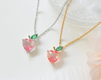 Peach necklace, Pink crystal necklace, Ariana Peach necklace, Flower girl gift, Bridesmaid gift, Wedding necklace, Gift for her, Pink stone