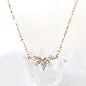 Marquise Diamond Necklace, Clear stone necklace, Flower necklace, Wedding necklace, Bridesmaid necklace, Gift for women, Sparkling necklace