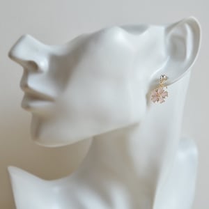Cherry blossom earrings, Sterling silver studs, Pink flower earrings, Mint flower, Wedding earrings, Wedding jewelry, Bridesmaid earrings image 5