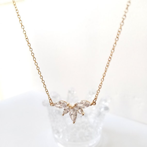 Marquise Diamond necklace, Crystal necklace, Bridal jewelry set, Bridesmaid necklace, Gold Marquise, Sparkling necklace, Gift for her