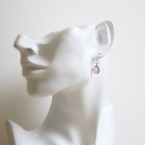 Shops Rose gold Zircon earrings, Bridesmaid earrings, Bridesmaid gift, Wedding earrings, Mothers day gift, gift for her, dainty earrings