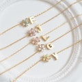 Personalized Cherry Blossom necklace, Minimalist, Flower girl necklace, Pink flower necklace, Bridesmaid gift, Bridal Party, Initial, Letter product logo