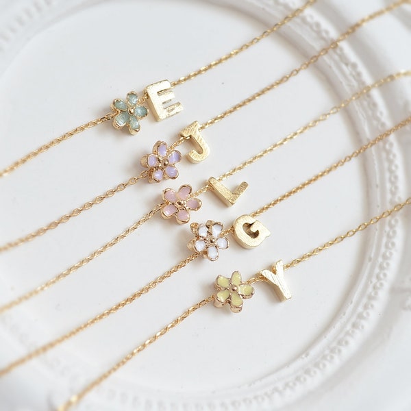 Personalized Cherry Blossom Necklace, Tiny Pink flower necklace, Flower girl gift, Bridesmaid gift, Initial necklace, Gift for women, BFF