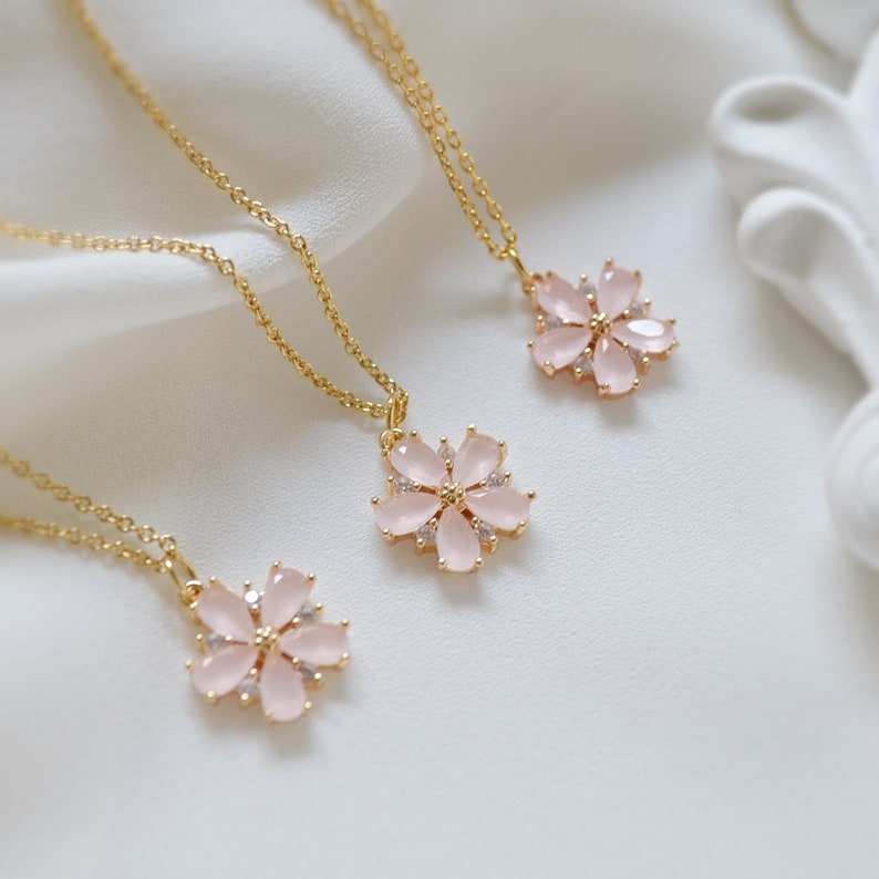 Cherry blossom earrings, Sterling silver studs, Pink flower earrings, Mint flower, Wedding earrings, Wedding jewelry, Bridesmaid earrings image 6