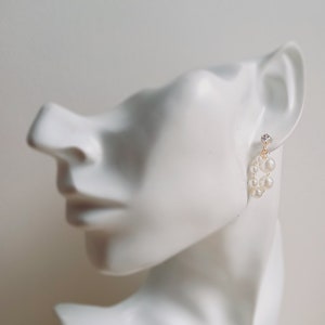 Sparkling Zircon and Pearl earrings, Sterling silver post earrings, Pearl drop earrings, Wedding earrings, Bridesmaid gift, Gift for her zdjęcie 7