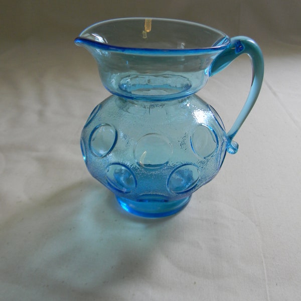 Fenton Depression/ Vintage Turquoise Blue Small Coin Dot Pitcher/ Creamer/ Inverted Dots