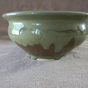 Pottery Cereal Bowl, Green Drip Edge over Brown; Candy or Nut Dish; Home Decor