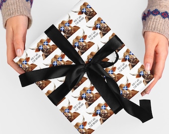 Highland cow wrapping paper, giant rolls & sheets, personalised, eco friendly, thick quality, gift wrap paper customised funny