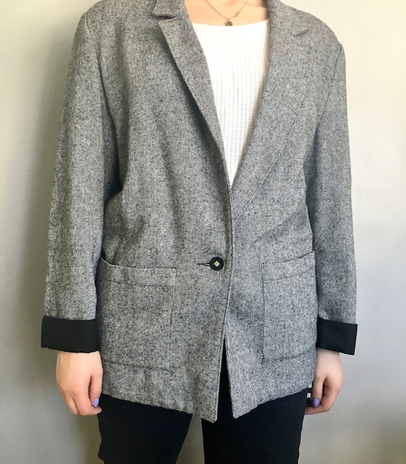 Oversized Gray and Black Blazer / Women's Vintage