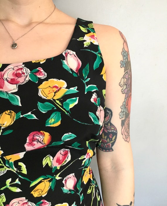 Bright Floral Summer Dress / Vintage Large Floral
