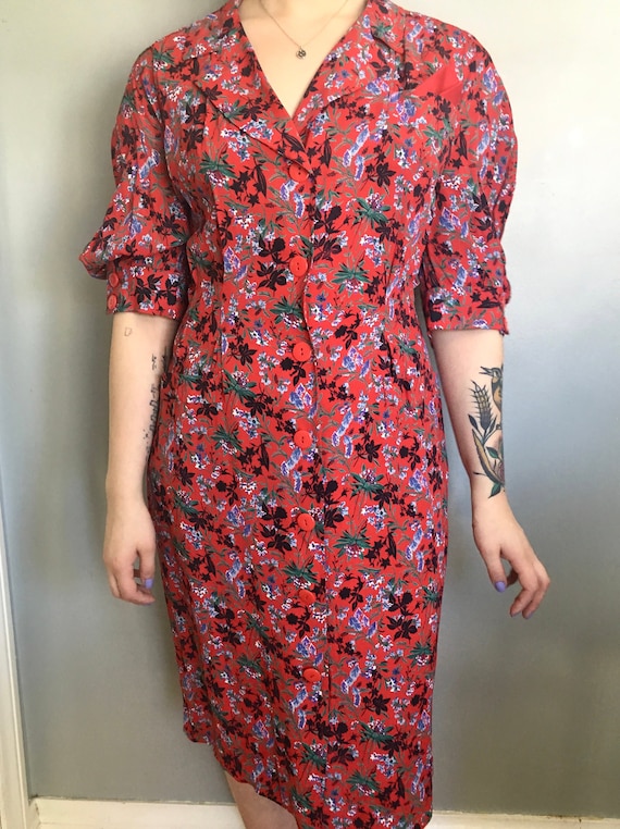 1980's Fitted Button-Up Dress / Midi Dress