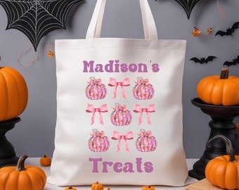 Personalize Disco Pumpkin Halloween Bag Retro Trick or Treat Candy Bag for Halloween Custom Name Tote