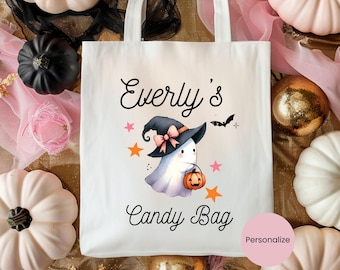 Personalized Halloween Candy Tote Bag for Girls Trick or Treat Party Favor for Halloween Party Custom Bags