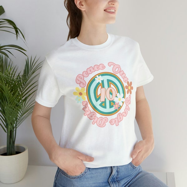 Peace Out Single Digits, 10 year old Birthday Shirt, Groovy Boho Birthday, 70s Theme, adult size