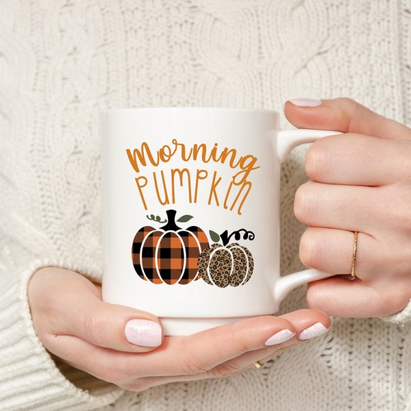 Morning Pumpkin Mug| Fall Coffee Mug| Fall Mug| Pumpkin Mug| Plaid Pumpkin| Leopard Print| Coffee Lover Gift| Teacher Gift