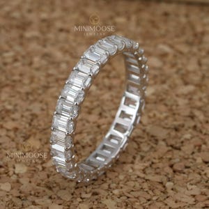Emerald Cut Moissanite Eternity Band – Full Eternity Wedding Ring in 925 Silver, 10K & 14K Gold