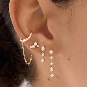 Bezel-Set Lab-Grown Diamond Five Drop Earrings: 10K/14K/18K Solid Gold and Silver 925