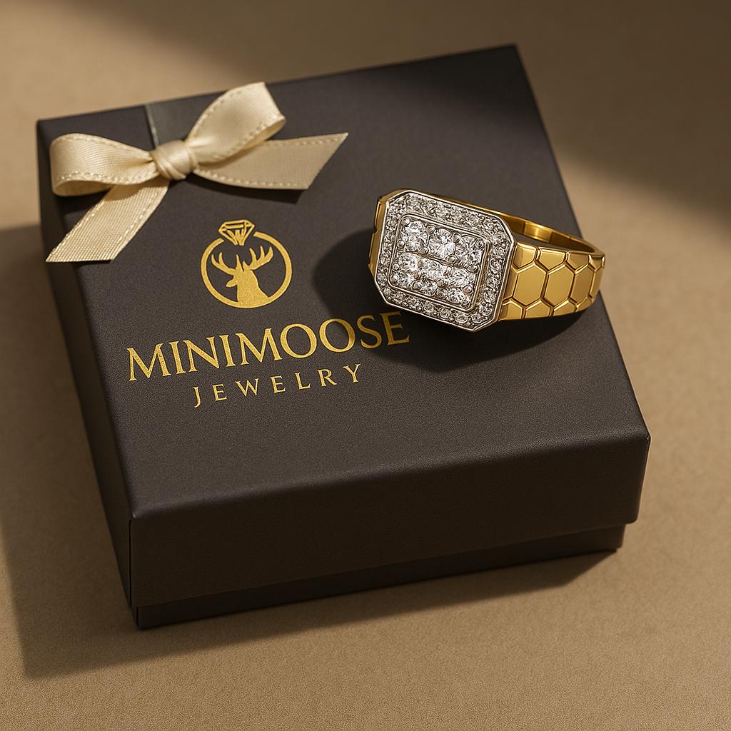Moissanite Honeycomb Ring: 925 Silver or Gold, Hip Hop Statement Jewelry