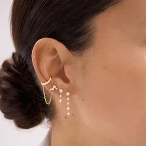 Bezel Set Lab Diamond Three Drop Earrings: 14k Yellow Gold