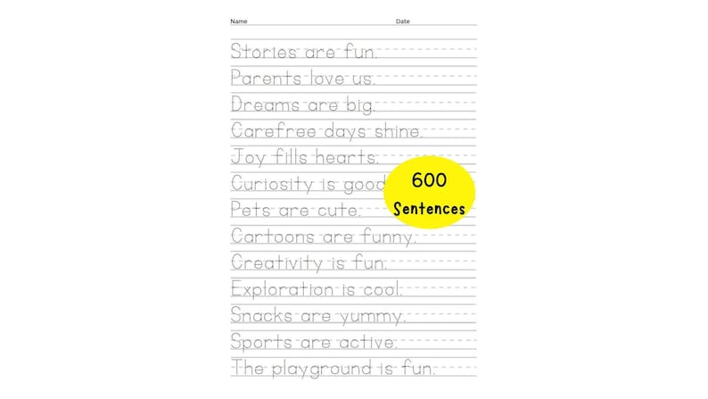 600 Trace Worksheet Writing Practice Grade 1-3 Kindergarten ...
