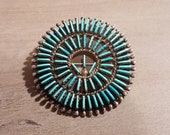 Vintage Sterling Silver Turquoise Zuni Needlepoint Pin Brooch by D.L. Bellson