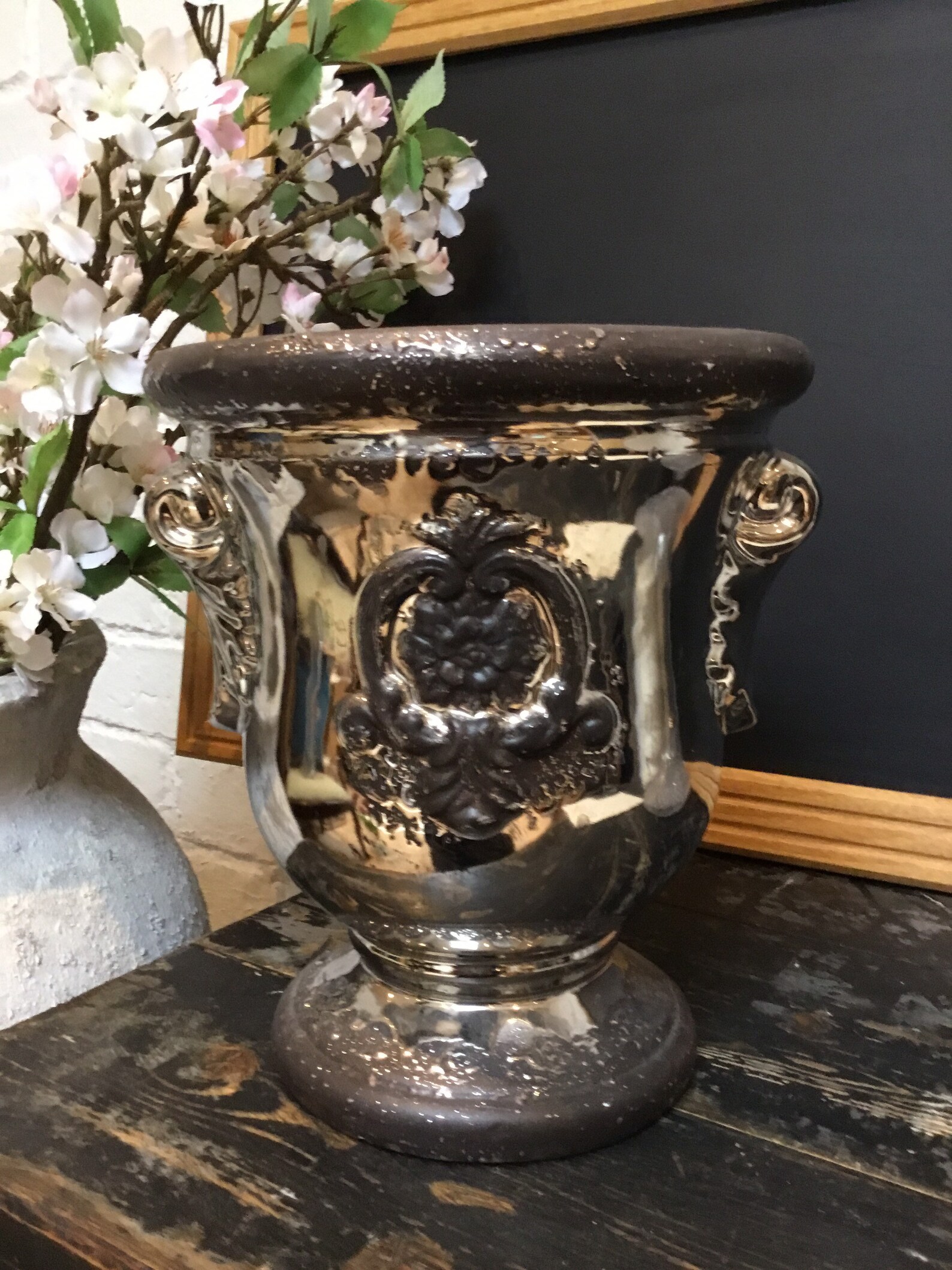 Stunning Silver Metallic Ornate Vase Etsy