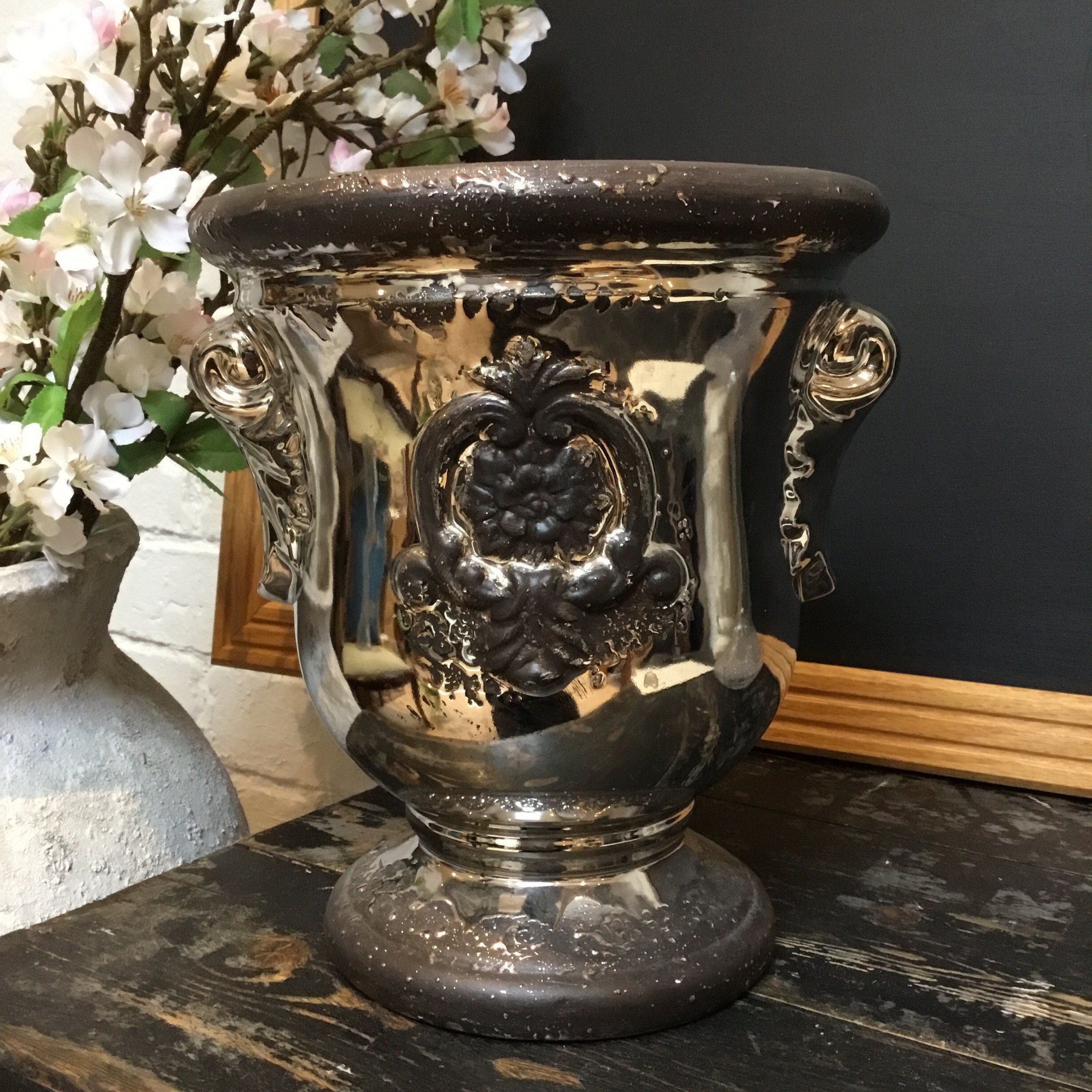 Stunning Silver Metallic Ornate Vase Etsy