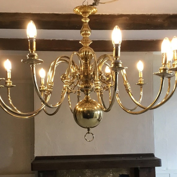 Stunning Large 12 Arm Brass Vintage Dutch Chandelier Etsy Australia