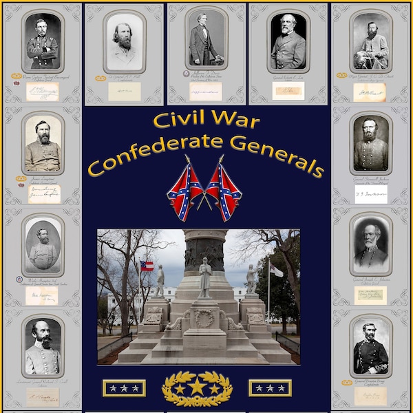 Confederate Civil War Generals, Monument & Insignias on 16" X 20" Photo paper
