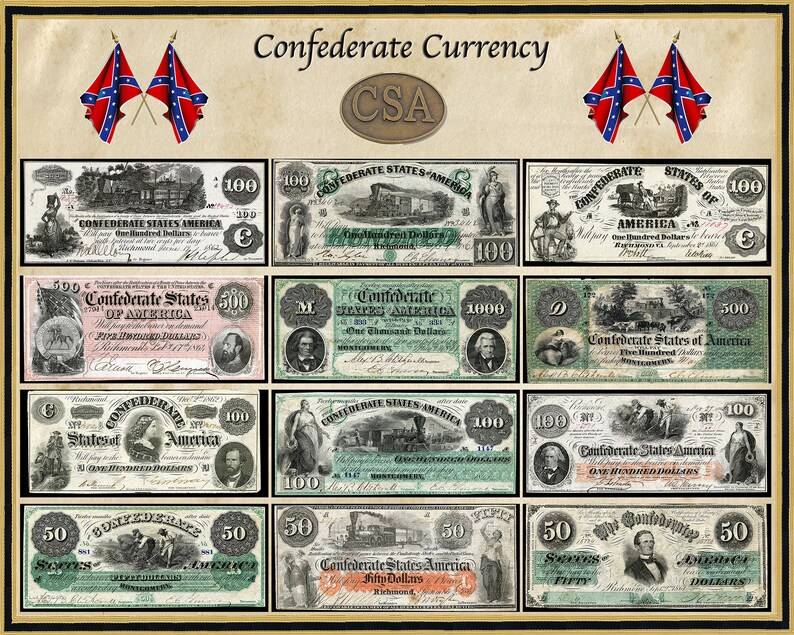 Confederate Currency Civil War 12 Notes as a Poster | Etsy